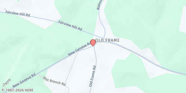 Map showing Oak Hill Baptist Church at 100 Old Frame Rd., Smithfield, PA