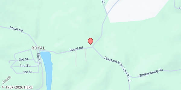 Map showing Pleasant View Presbyterian Church at 533 Royal Rd., Smock, PA
