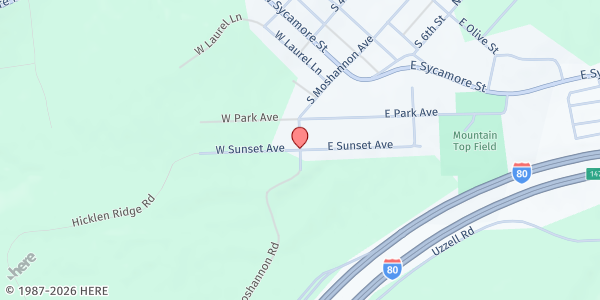 Map showing Central PA Community Action - Snow Shoe/Mountain Top Food Pantry at 502 Moshannon, Snow Shoe, PA