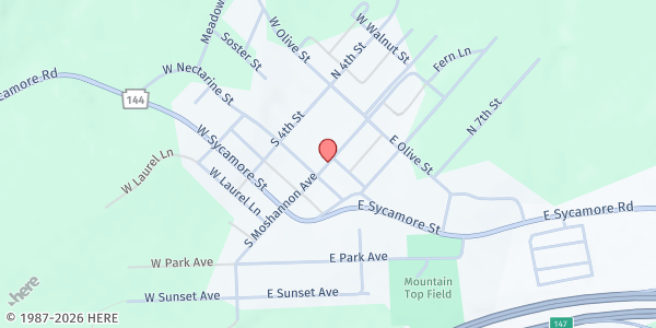 Map showing Snow Shoe/Mountain Top Food Pantry at 502 Moshannon Ave., Snow Shoe, PA