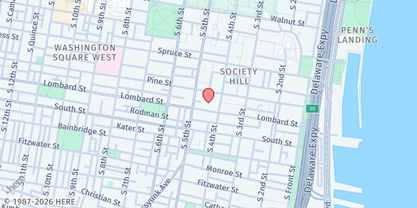 Map showing Old Pine Community Center at 401 Lombard Street, Society Hill, PA