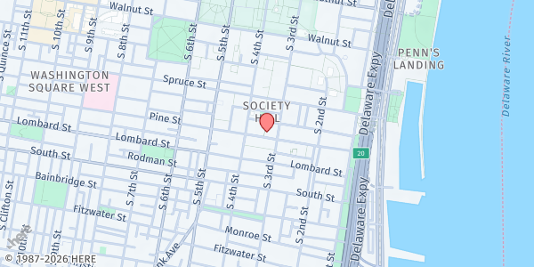 Map showing St. Peter's Church Food Cupboard at 313 Pine Street, Society Hill, PA