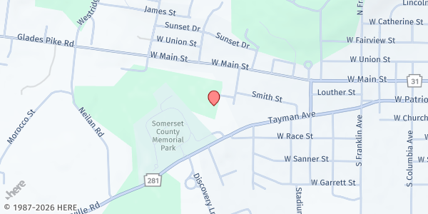 Map showing Somerset Area Food Pantry at 918 Tayman Ave., Somerset, PA