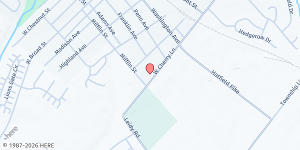 Map showing Zion Mennonite Table of Plenty at 149 Cherry Lane, Souderton, PA