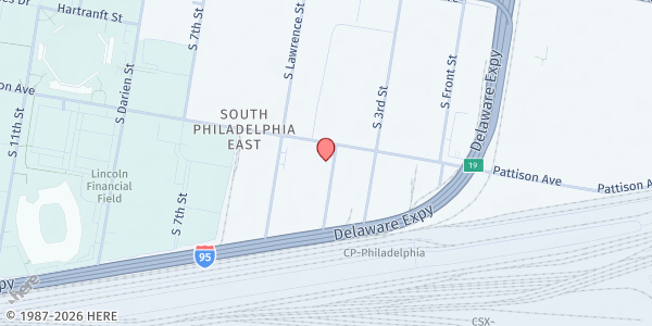 Map showing Philabundance Main Location at 3616 South Galloway Street, South Philadelphia East, PA