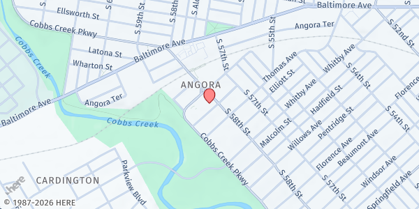 Map showing Hickman Temple AME Church at 1220 South 58th Street, Southwest Philadelphia, PA