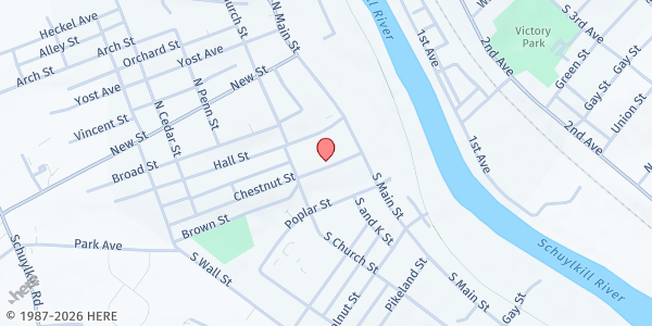 Map showing Project Outreach Food Pantry - Spring City at 145 Chestnut St, Spring City, PA