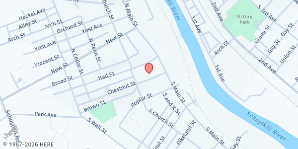 Map showing Spring-Ford Project Outreach Food Pantry - Spring City at 145 Chestnut St., Spring City, PA