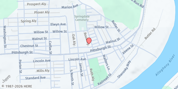 Map showing Lower Valley Cooperative Ministries at Springdale Borough Building, Springdale, PA