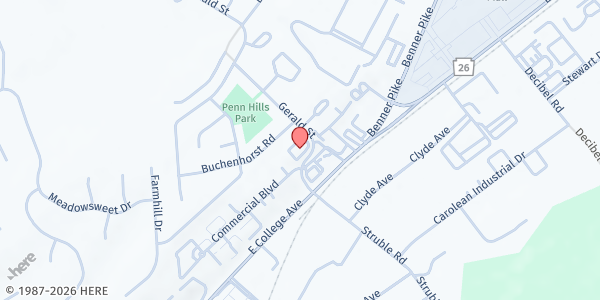 Map showing Central PA Community Action - State College Food Bank at 169 Gerald St, State College, PA