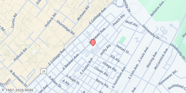 Map showing Grace Lutheran Church at 205 S Garner St, State College, PA