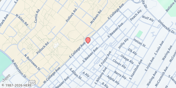 Map showing Islamic Society Of Central Pennsylvania at 300 E College Ave, State College, PA