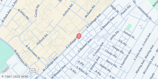 Map showing St. Paul's UMC at 250 E. College Ave., State College, PA