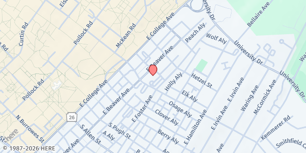 Map showing State College Meals On Wheels at 205 S Garner St, State College, PA