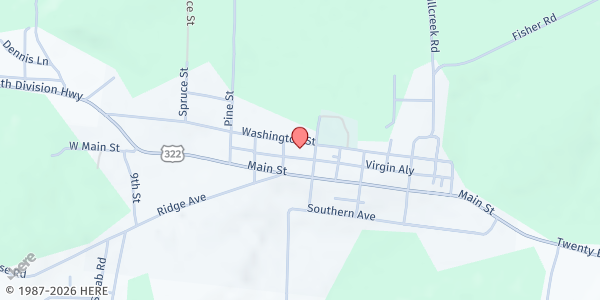 Map showing Strattanville Methodist Church at 421 Washington St., Strattanville, PA