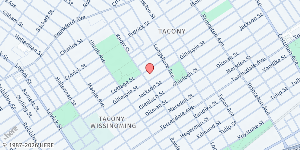 Map showing Hamilton Disston School at 6801 Cottage Street, Tacony, PA