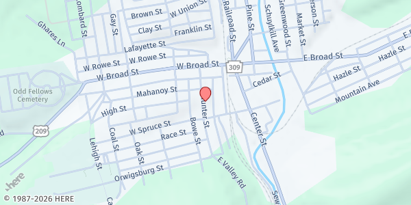 Map showing Tamaqua Primitive Methodist Church at 57 Hunter St, Tamaqua, PA