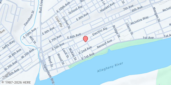 Map showing Central Presbyterian Church at 305 Allegheny St., Tarentum, PA