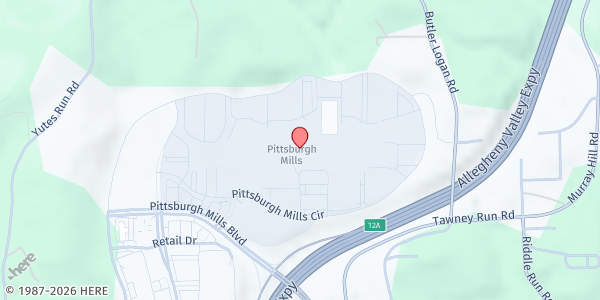 Map showing Pittsburgh Food Bank Distribution - Allegheny Valley at 590 Pittsburgh Mills Blvd., Tarentum, PA