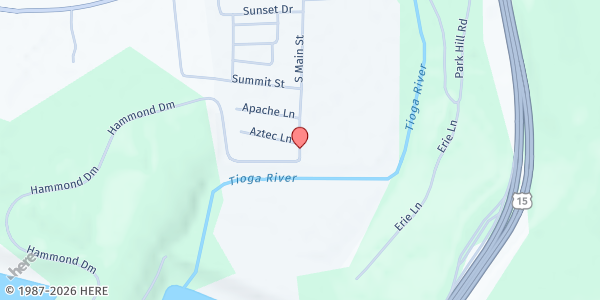 Map showing Tioga Community Food Bank at 9 S Main St, Tioga, PA