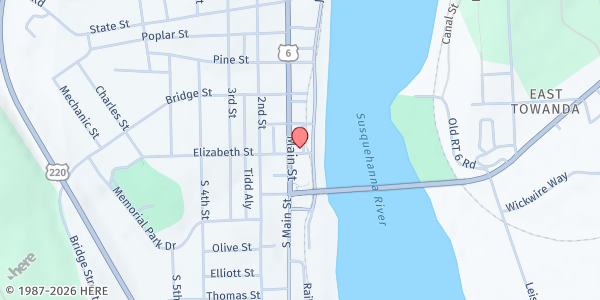 Map showing Chop Out Hunger at 2 Elizabeth St, Towanda, PA