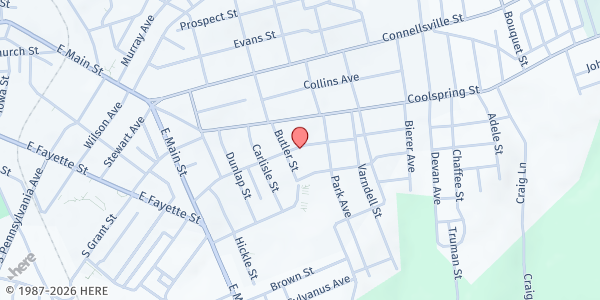 Map showing Berean SDA Church at 110 Searight Ave., Uniontown, PA