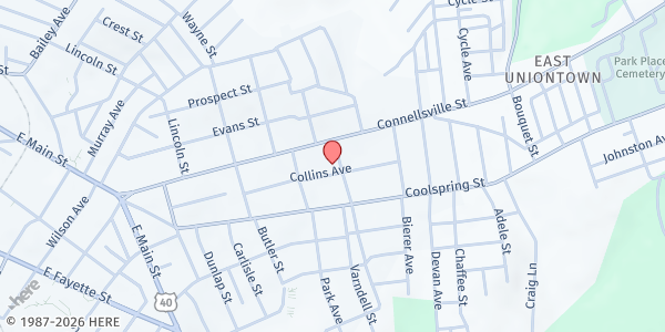Map showing Calvary United Methodist Church at 34 Clarke Ave., Uniontown, PA