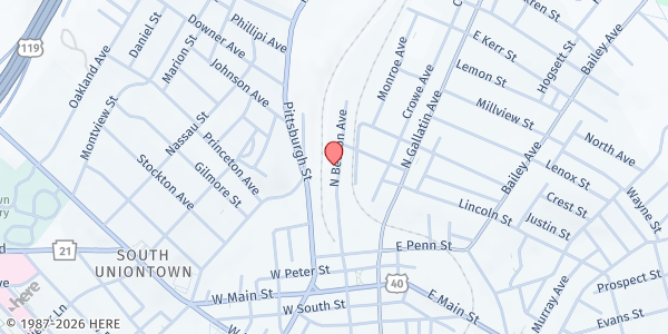 Map showing Fayette County Community Action Food Bank at 119 North Beeson Avenue, Uniontown, PA