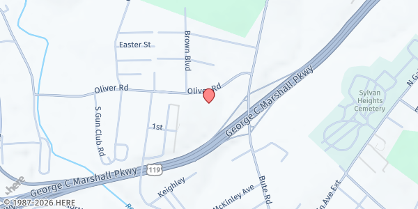 Map showing Liberty Baptist Church at 183 Oliver Rd., Uniontown, PA