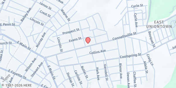 Map showing Pittsburgh Food Bank Distribution - Fayette at 171 Connellsville St., Uniontown, PA