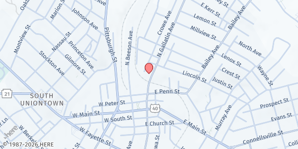 Map showing St. Paul's Lutheran Church at 67 N. Gallatin Ave., Uniontown, PA