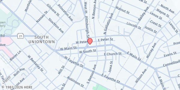 Map showing The Heritage at 25 W. Peter St., Uniontown, PA