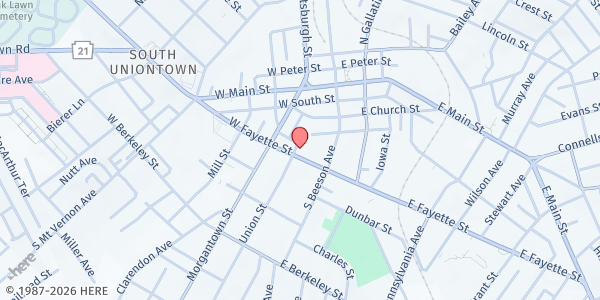 Map showing The Salvation Army - Uniontown at 32 W. Fayette St., Uniontown, PA