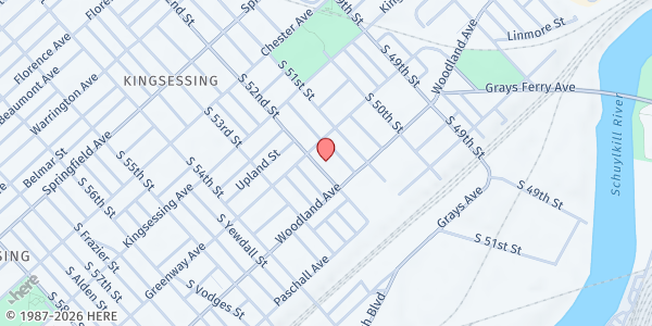 Map showing Bountiful Blessing at 1519 South 52nd Street, University City, PA