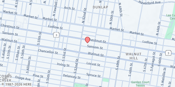 Map showing FEED THE PEOPLE PHILLY, INC. - Chestnut Street Distribution Site at 5120 Chestnut Street, University City, PA