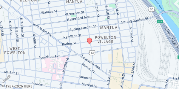 Map showing Food Cupboard at Church of St Andrew and St Monica at 3500 Baring Street, University City, PA