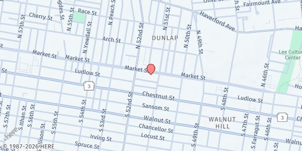 Map showing Holy Temple Lord and Savior at 5116 Market Street, University City, PA