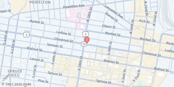 Map showing Philadelphia Episcopal Cathedral at 23 South 38th Street, University City, PA