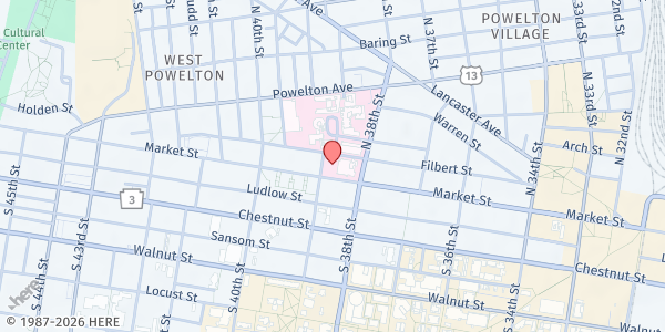 Map showing Ralston/Mercy-Douglass House at 3817 Market Street, University City, PA
