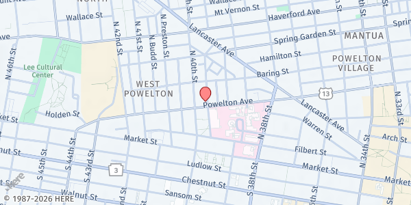 Map showing THE NEW EMMANUEL CHRISTIAN CENTER at 3921 Powelton Avenue, University City, PA