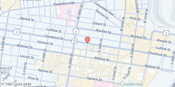 Map showing UC Hospitality Coalition (Lutheran) - South 37th Street at South 37th Street, University City, PA