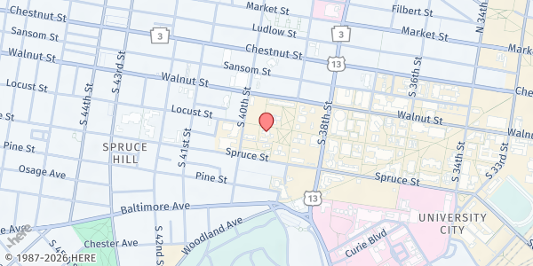 Map showing UC Hospitality Coalition - University City at 3916 Locust Walk, University City, PA