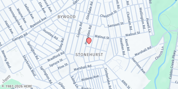 Map showing Prayer Chapel COGIC at 7099 Locust St., Upper Darby, PA