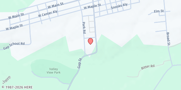 Map showing Tri-Valley Food Pantry (SCA) at Hegins Twp Building, 421 Gap St, Valley View, PA