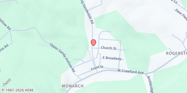 Map showing Leisenring Presbyterian Church at 212 Leisenring Vanderbilt Rd., Vanderbilt, PA