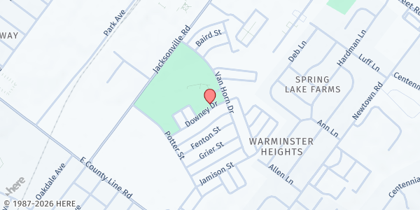 Map showing Warminster Food Bank at 75 Downey Dr, Warminster, PA