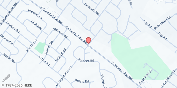Map showing Warminster Food Bank at 495 East County Line Road, Warminster, PA