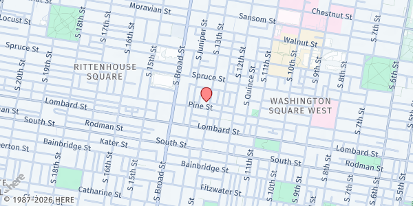 Map showing Mercy Hospice - Washington Square West at 334 South 13th Street, Washington Square West, PA