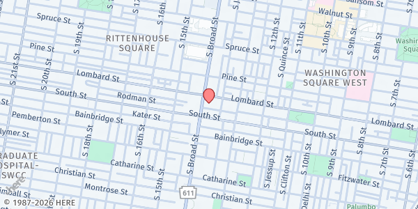 Map showing Philadelphia Senior Center at 509 South Broad Street, Washington Square West, PA