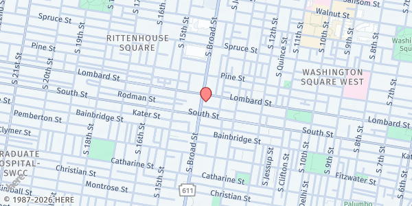Map showing Philadelphia Senior Center - Avenue of the Arts and Asia-Pacific Senior Resource Center at 509 South Broad Street, Washington Square West, PA